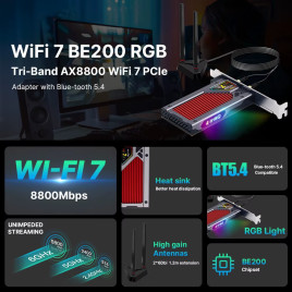 Беспроводной адаптер Fenvi FV-BE8800RGB Wi-Fi 7, Bluetooth 5.4 Gaming Tri Band 2.4G/5G/6GHz